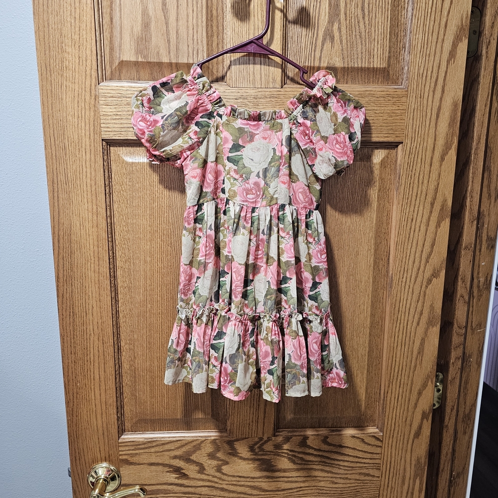 Floral Pink and Green Kids Dress